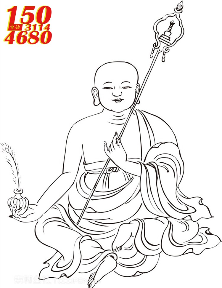 慈悲的僧人罗汉线描矢量PNG绘画图片