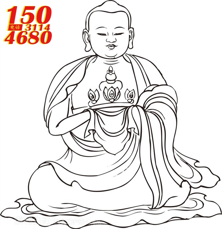 拖着金色头冠的僧人罗汉线描矢量PNG绘画图片