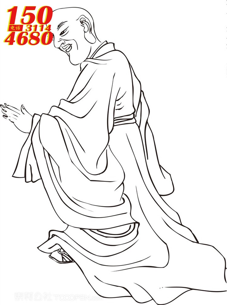 微笑的手绘线描108罗汉矢量PNG图片