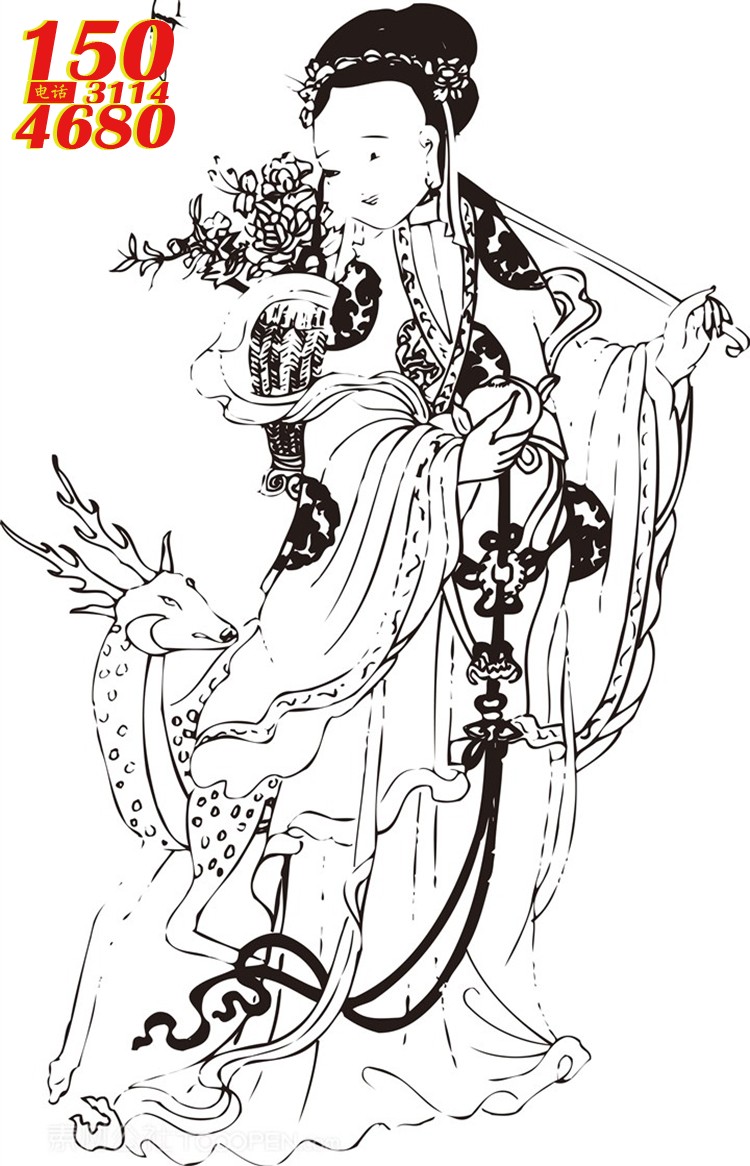 仙子手绘线描108罗汉矢量PNG绘画图片