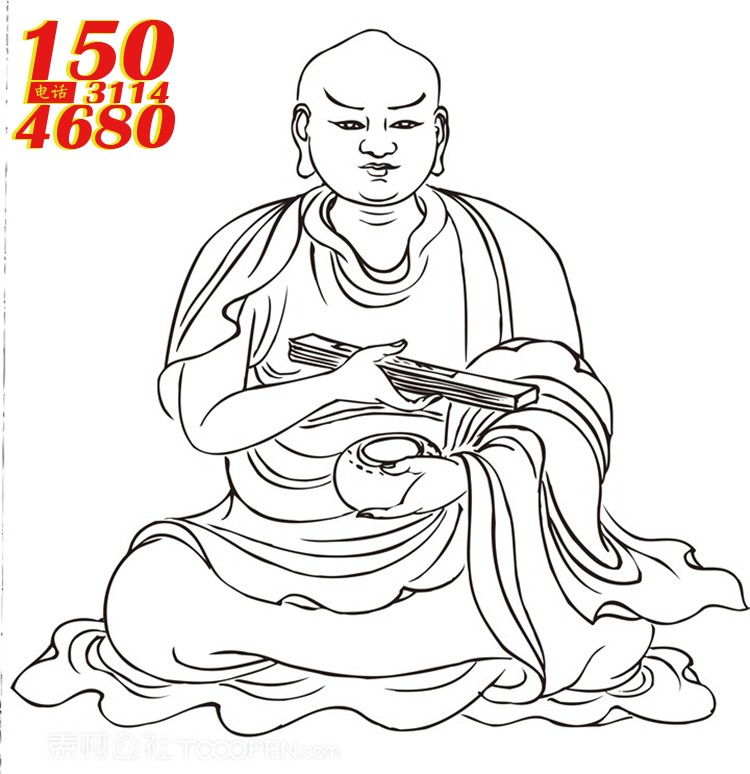 严肃说教的僧人罗汉线描矢量PNG绘画图片